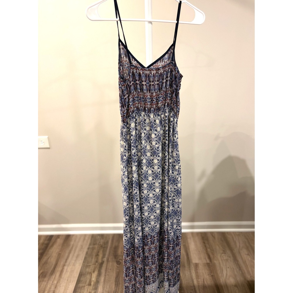 Paisley Cami Maxi Dress XS Navy Rust Boho Festival Coastal Cowgirl 70s